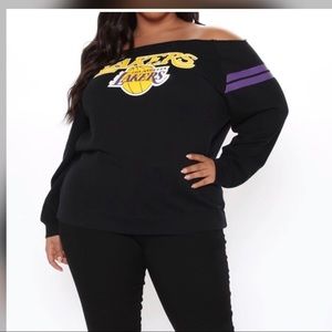 Off Shoulder Lakers Sweatshirt - Black
